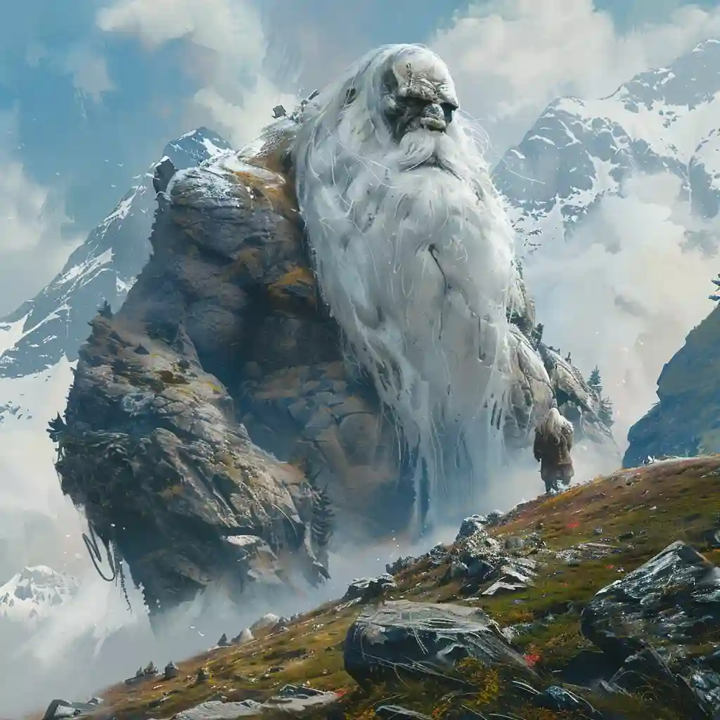 Image of Bergrisi, towering over the mountains, ancient and powerful.