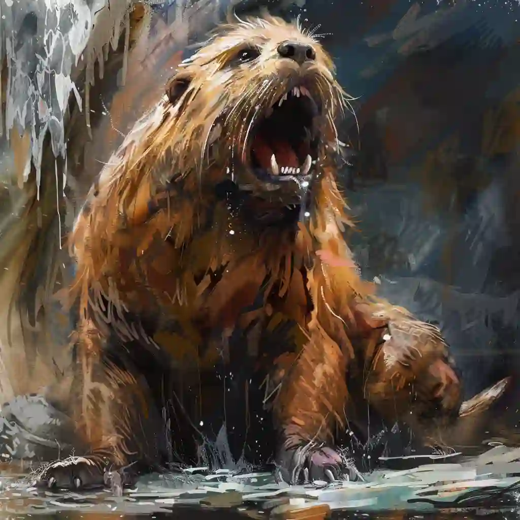 Artwork of a Dobhar-chú, the master of the deep, on alert