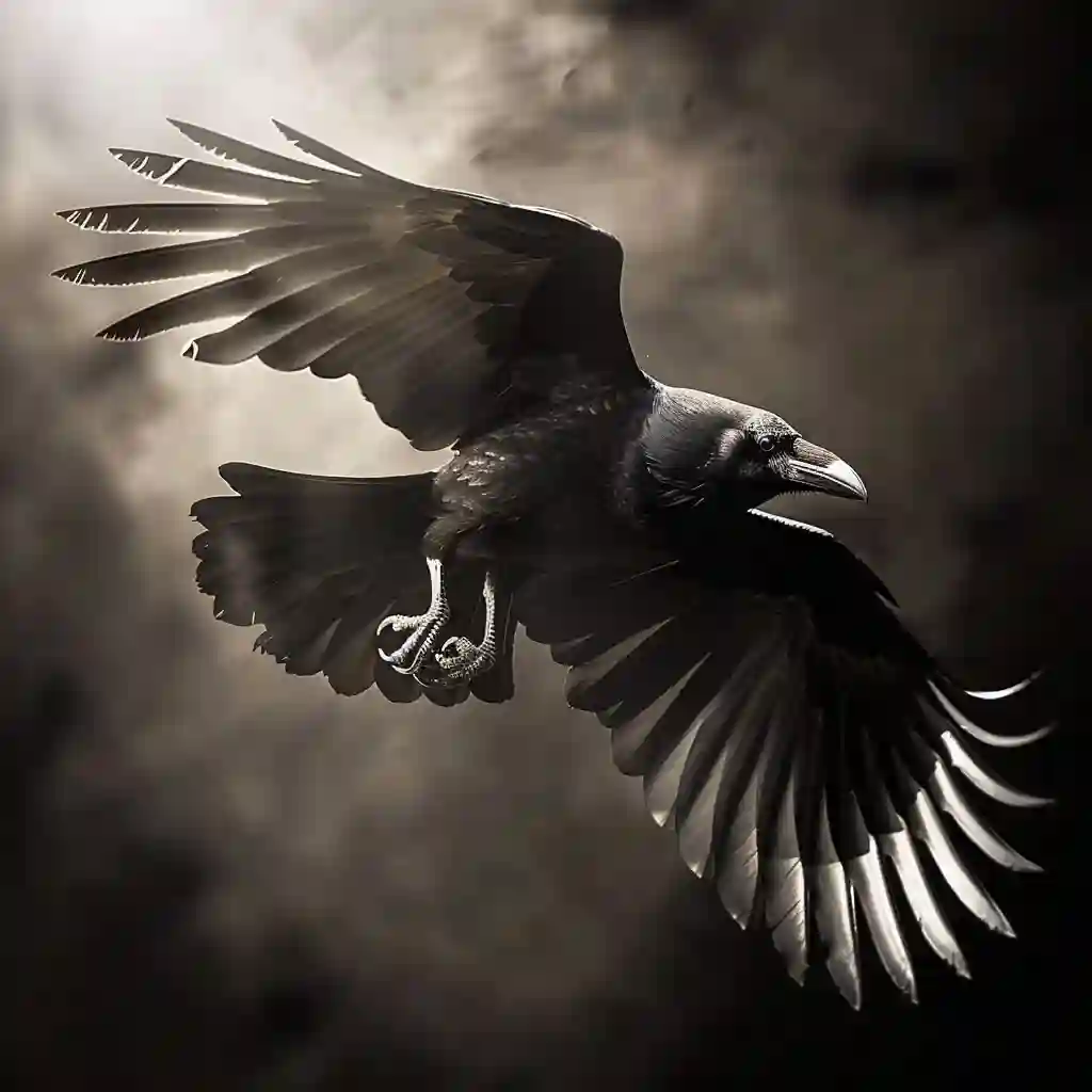 Artwork of Nattravnen, silhouetted against the moon, a chilling omen.