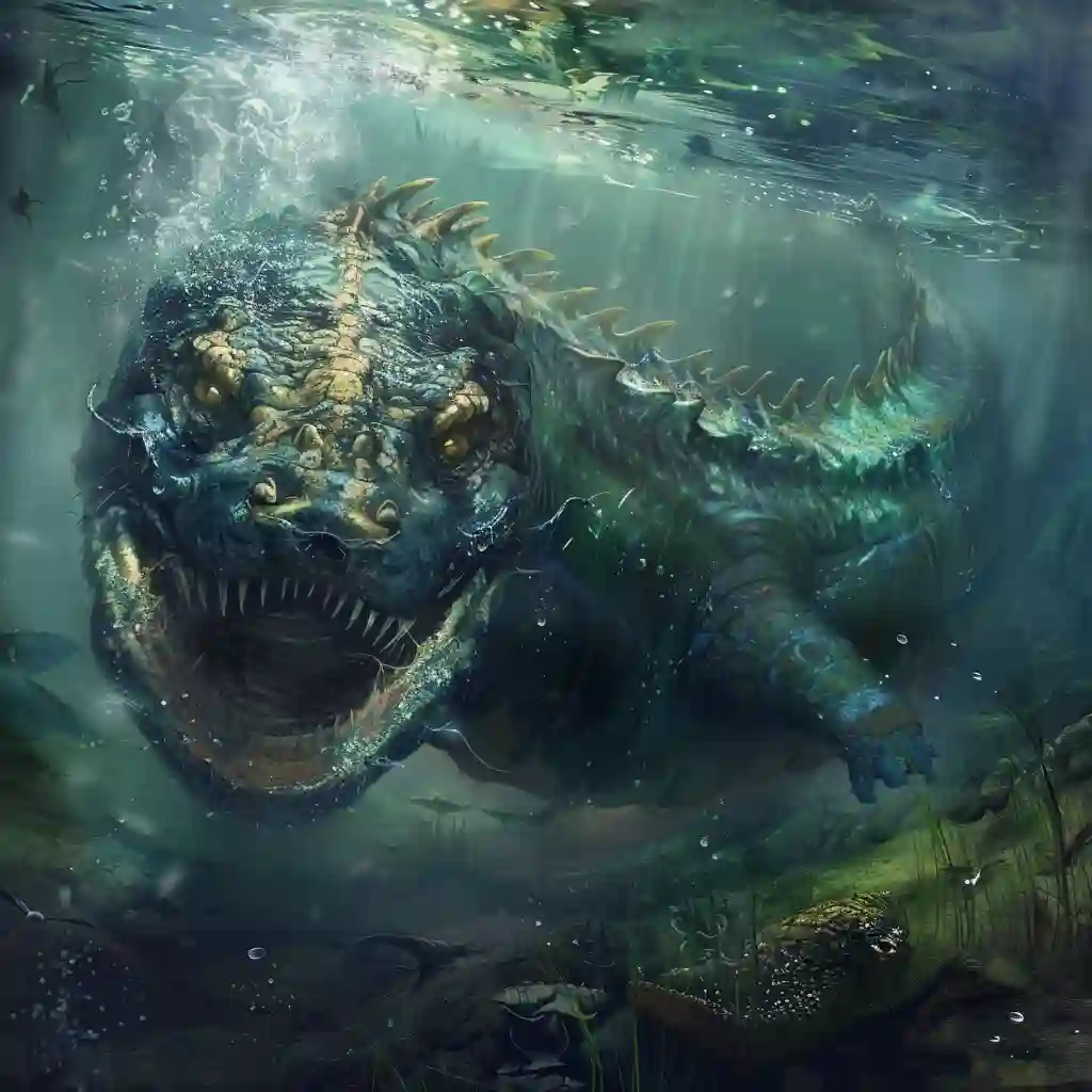 Artwork of the Bear Lake Monster, emerging gracefully from the lake's surface.
