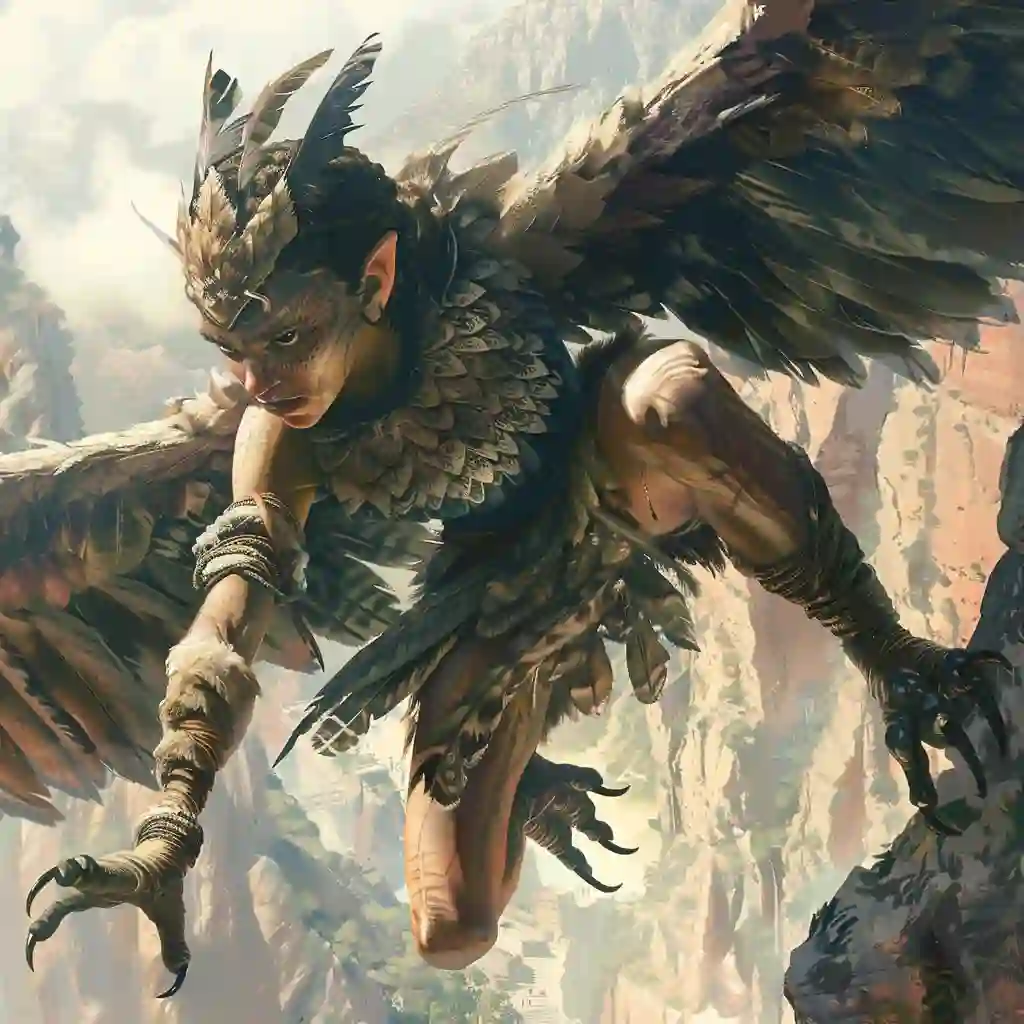 Illustration of Harpies, winged spirits of torment, in flight