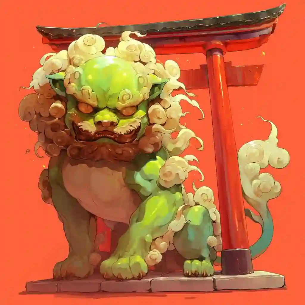 Artistic rendering of a Shisa, standing guard at a Ryukyuan gate