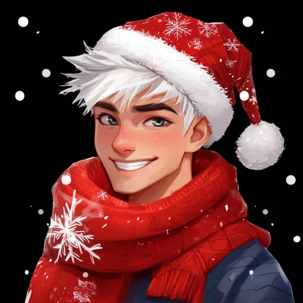 Jack frost wearing a Christmas cap