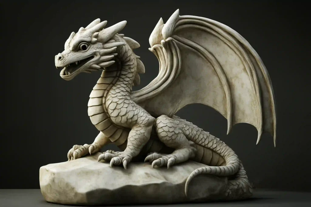 sculpture of a grey dragon