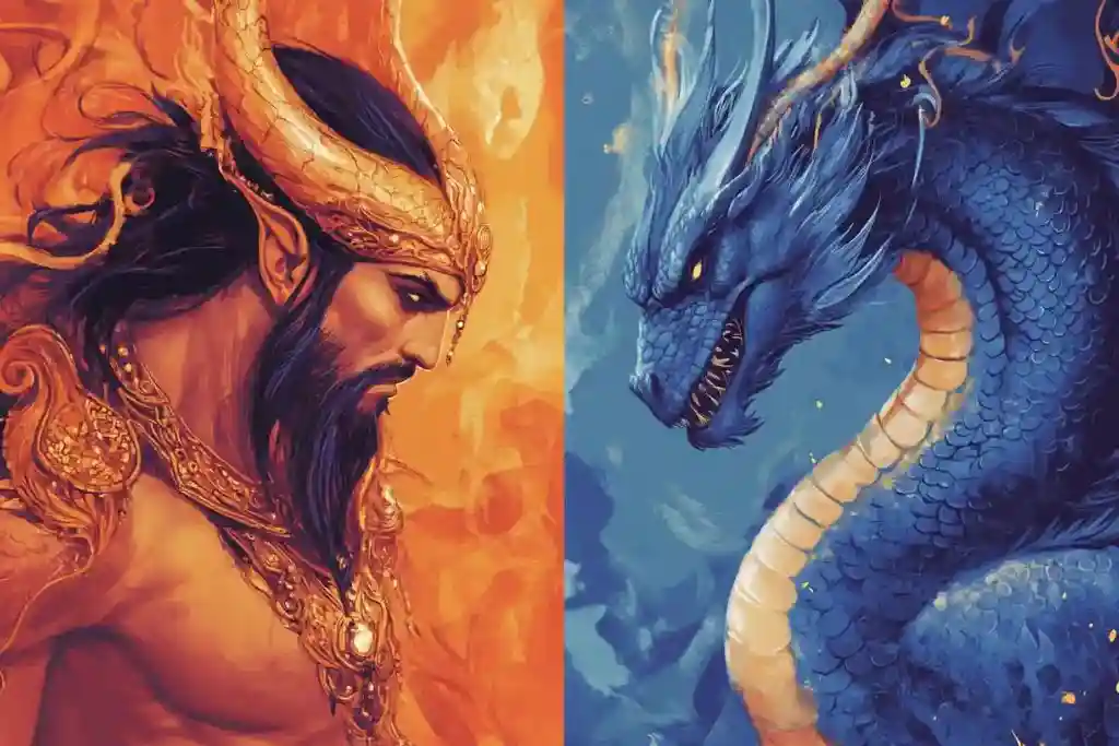 djinn and dragon facing off