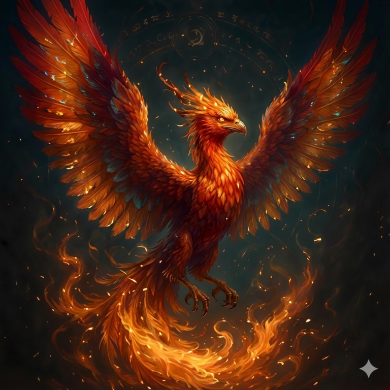 fiery phoenix rising from ashes