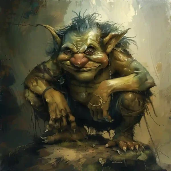 Pukwudgie wielding magic, a whimsical yet ominous presence in the forest.