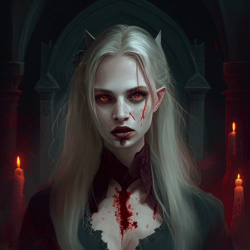 illustration of a white haired female vampire