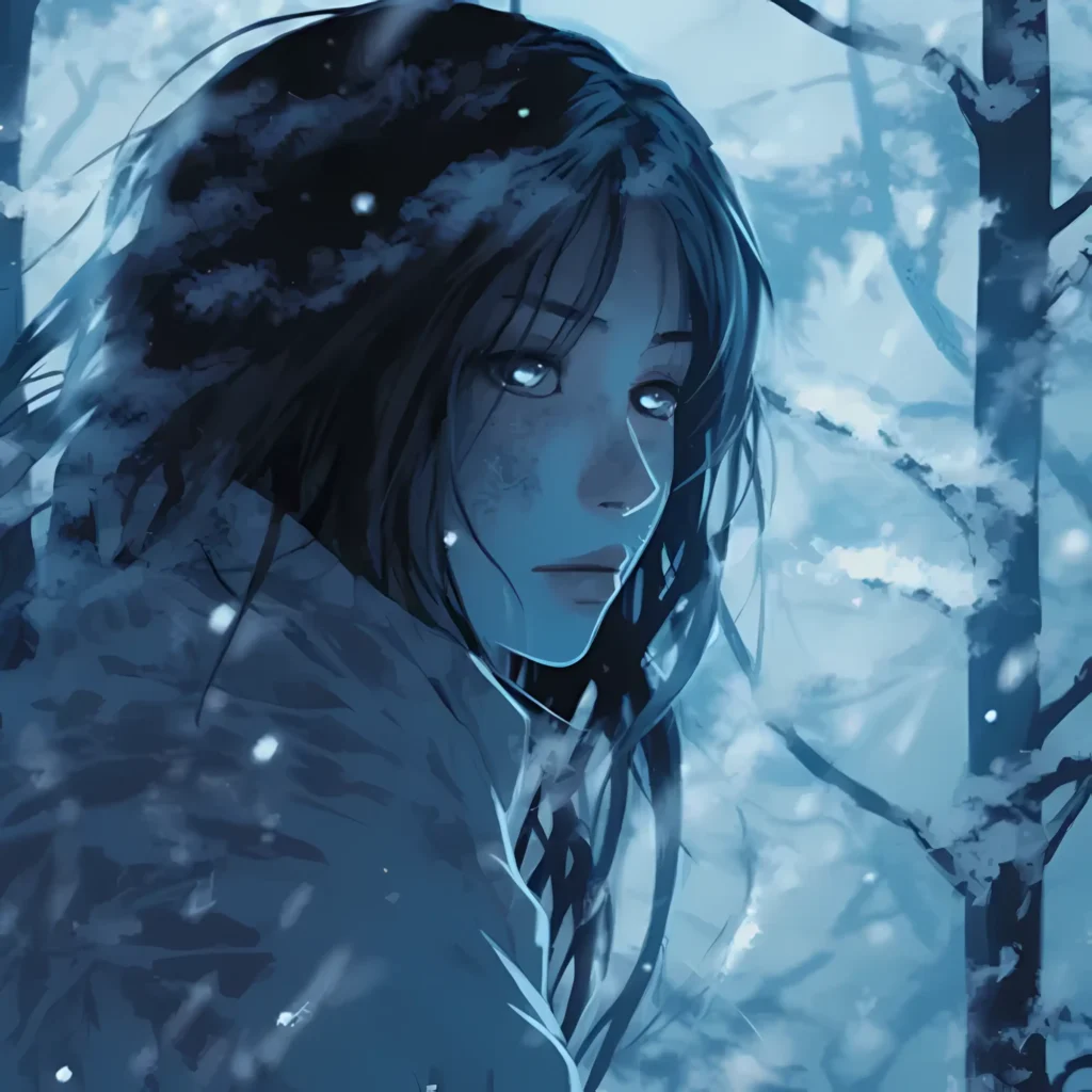 yuki-onna in a cold snowy forest