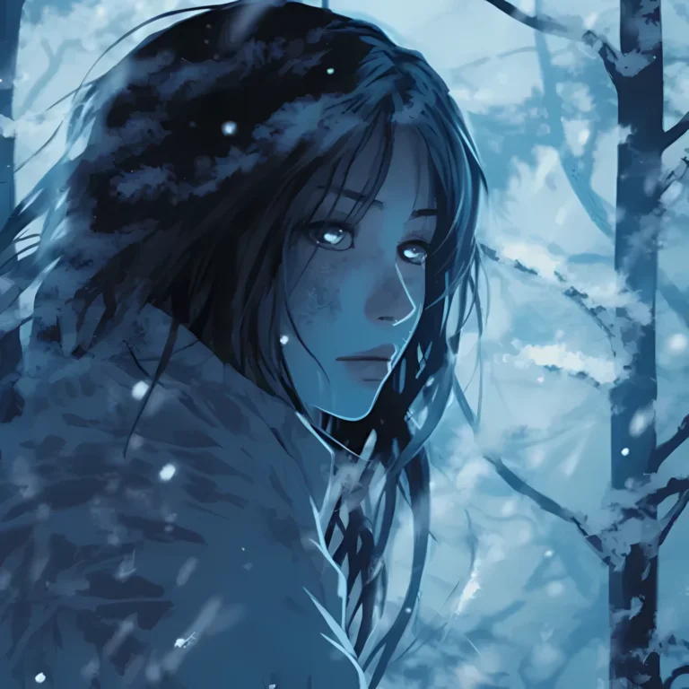 yuki-onna in a cold snowy forest