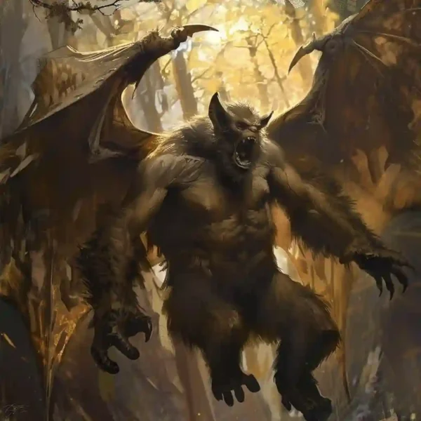 Image of the Batsquatch, soaring through the misty mountains