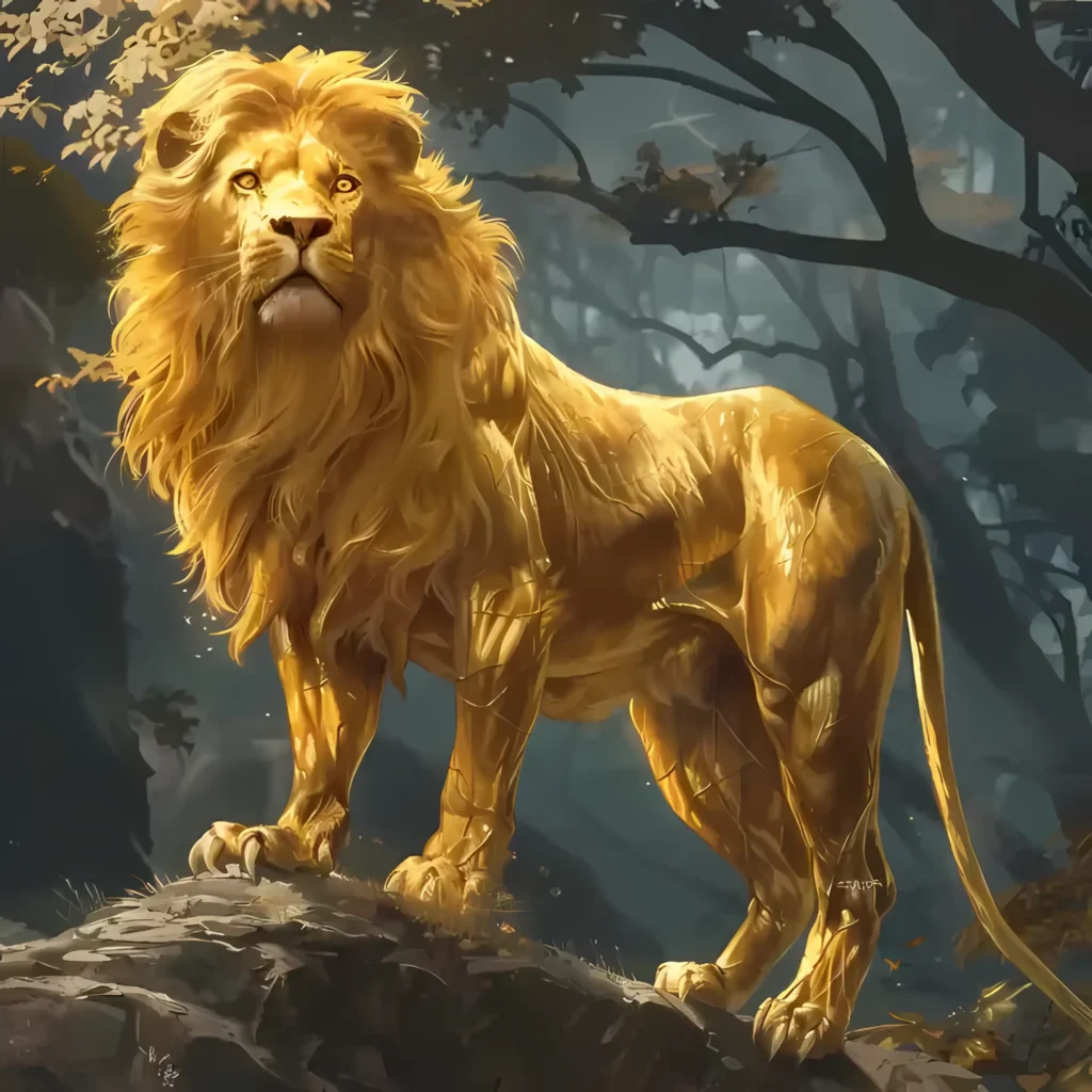 Artwork of the Nemean Lion, Hercules's formidable foe, in a fierce pose.