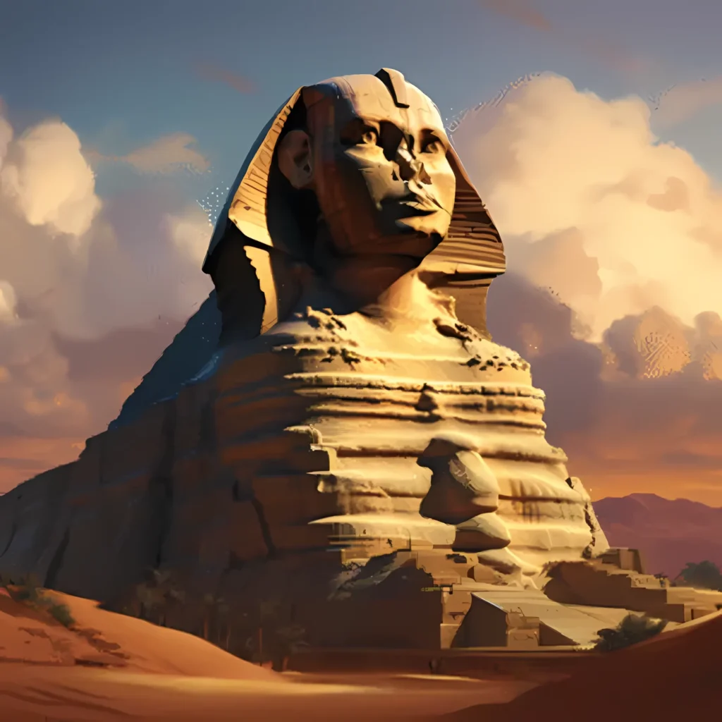 the sphinx against a backdrop in the desert
