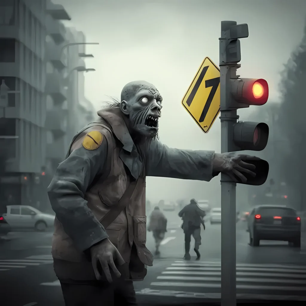 zombie standing by a traffic light