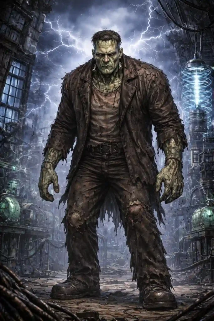 frankenstein in a dark laboratory
