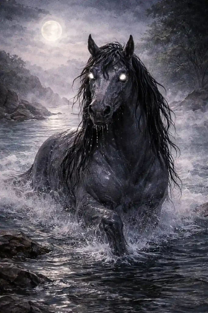 Glashtyn, the elusive guardian of the deep, watching from the waves.