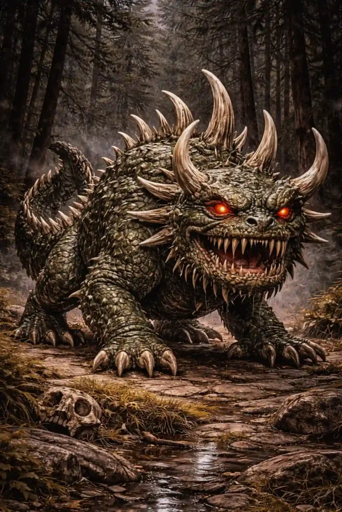 Hodag in a forest clearing, an embodiment of regional folklore