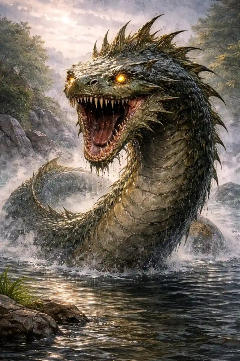 Artistic rendering of an Oilliphéist, carving rivers through the land.