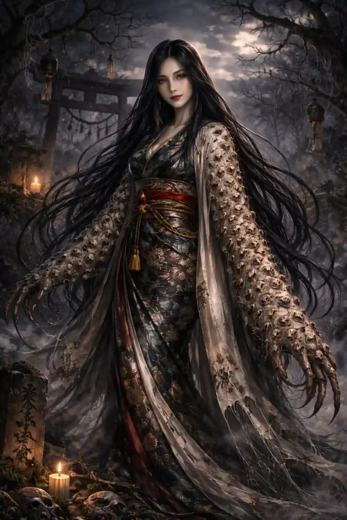 mythical creature japanese dodomeki on a moonlit night