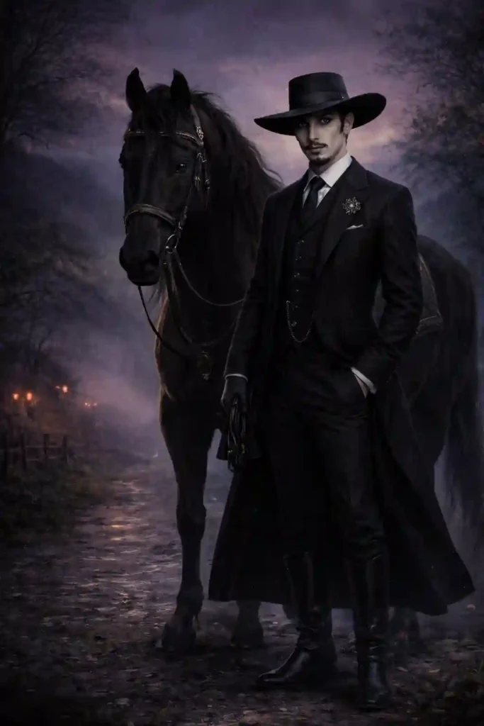 VIRUÑAS on a dark night next to a horse