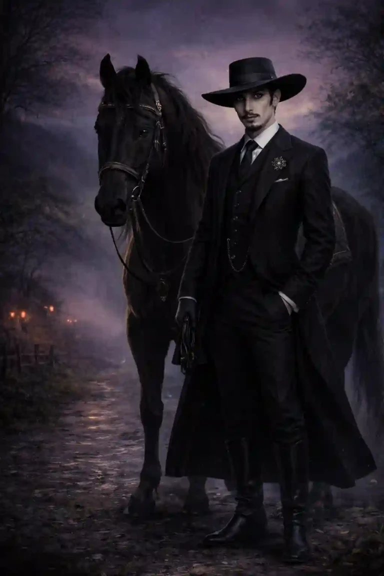 VIRUÑAS on a dark night next to a horse