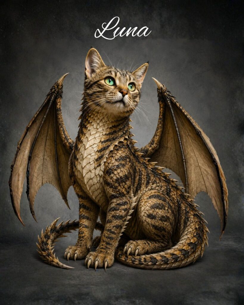 hybrid cat-dragon portrait of luna